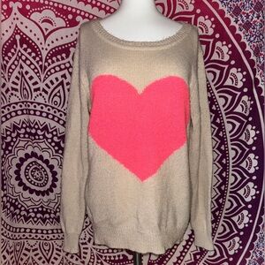 Forever 21 Pink Heart Long Sleeve Knit Sweater Women’s Size Small